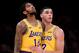 LOS ANGELES, CA - OCTOBER 20: Brandon Ingram #14 of the Los Angeles Lakers is restrained by Lonzo Ball #2 of the Los Angeles Lakers during a 124-115 loss to the Houston Rockets at Staples Center on October 20, 2018 in Los Angeles, California. (Photo by
