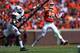 Darius Leonard pressures the Clemson quarterback.