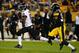 PITTSBURGH, PA - SEPTEMBER 30: John Brown #13 of the Baltimore Ravens runs upfield after a catch as Terrell Edmunds #34 of the Pittsburgh Steelers pursues in the first half during the game at Heinz Field on September 30, 2018 in Pittsburgh, Pennsylvania.