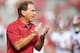 FAYETTEVILLE, AR - OCTOBER 6: Head Coach Nick Saban of the Alabama Crimson Tide with his team on the field before a game against the Arkansas Razorbacks at Razorback Stadium on October 6, 2018 in Tuscaloosa, Alabama. The Crimson Tide defeated the Razorb