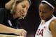 COLUMBIA, SC- SEPTEMBER 5: USA White Coach Cheryl Reeve reviews a play with Kelsey Mitchell #21 of USA White during an exhibition game on September 5, 2018 at the University of South Carolina in Columbia, South Carolina. NOTE TO USER: User expressly ack