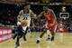 HOUSTON, TX - JANUARY 18: Jimmy Butler #23 of the Minnesota Timberwolves drives to the basket defended by Clint Capela #15 of the Houston Rockets in the second half at Toyota Center on January 18, 2018 in Houston, Texas. NOTE TO USER: User expressly ack