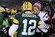GREEN BAY, WI - NOVEMBER 30: Tom Brady #12 of the New England Patriots (R) congratulates fellow quarterback Aaron Rodgers #12 of the Green Bay Packers after their game at Lambeau Field on November 30, 2014 in Green Bay, Wisconsin. The Packers defeated t