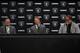 ALAMEDA, CA - JANUARY 09: (L-R) Oakland Raiders owner Mark Davis, Oakland Raiders new head coach Jon Gruden and Oakland Raiders general manager Reggie McKenzie look on during a news conference at Oakland Raiders headquarters on January 9, 2018 in Alameda
