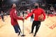 HOUSTON, TX - NOVEMBER 9: JR Smith #5 of the Cleveland Cavaliers and James Harden #13 of the Houston Rockets shake hands before the game on November 9, 2017 at Toyota Center in Houston, Texas. NOTE TO USER: User expressly acknowledges and agrees that, by