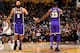 LOS ANGELES, CA - NOVEMBER 7: Tyson Chandler #5 and LeBron James #23 of the Los Angeles Lakers exchange handshakes against the Minnesota Timberwolves on November 7, 2018 at STAPLES Center in Los Angeles, California. NOTE TO USER: User expressly acknowled