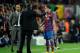 BARCELONA, SPAIN - APRIL 28: Barcelona manager Josep Guardiola looks on as Inter Milan manager Jose Mourinho talks to Daniel Alves of Barcelona during the UEFA Champions League Semi Final Second Leg match between Barcelona and Inter Milan at Camp Nou on A