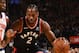 TORONTO, CAN - NOVEMBER 9: Kawhi Leonard #2 of the Toronto Raptors handles the ball against the New York Knicks on November 10, 2018 at Scotiabank Arena in Toronto, Canada. NOTE TO USER: User expressly acknowledges and agrees that, by downloading and/or u