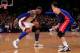 NEW YORK, NY - JANUARY 31: Carmelo Anthony #7 of the New York Knicks drives against Austin Daye #5 of the Detroit Pistons at Madison Square Garden on January 31, 2012 in New York City. NOTE TO USER: User expressly acknowledges and agrees that, by downlo
