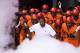 SYRACUSE, NY - OCTOBER 20: Syracuse Orange players and head coach Dino Babers run onto the field before the game against the North Carolina Tar Heels at the Carrier Dome on October 20, 2018 in Syracuse, New York. Syracuse defeats North Carolina in overti
