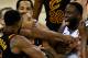 OAKLAND, CA - MAY 31: Tristan Thompson #13 of the Cleveland Cavaliers and Draymond Green #23 of the Golden State Warriors exchange words in overtime during Game 1 of the 2018 NBA Finals at ORACLE Arena on May 31, 2018 in Oakland, California. NOTE TO USER