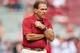 FAYETTEVILLE, AR - OCTOBER 6: Head Coach Nick Saban of the Alabama Crimson Tide with his team on the field before a game against the Arkansas Razorbacks at Razorback Stadium on October 6, 2018 in Tuscaloosa, Alabama. The Crimson Tide defeated the Razorb