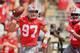 COLUMBUS, OH - SEPTEMBER 1: Nick Bosa #97 of the Ohio State Buckeyes celebrates after recovering a fumble in the end zone for a touchdown in the second quarter against the Oregon State Beavers at Ohio Stadium on September 1, 2018 in Columbus, Ohio. (Pho