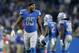 DETROIT, MI - DECEMBER 31: Eric Ebron #85 of the Detroit Lions celebrates a two point conversion reception by quarterback Matthew Stafford #9 of the Detroit Lions during the second half at Ford Field on December 31, 2017 in Detroit, Michigan. (Photo by Le