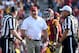 PASADENA, CALIFORNIA - NOVEMBER 17: Head coach Clay Helton of the USC Trojans argues with the officials during a 34-27 loss to the UCLA Bruins at Rose Bowl on November 17, 2018 in Pasadena, California. (Photo by Harry How/Getty Images)