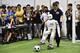 A robot takes part in an adult-size category football match in the humanoid league tournament at the RoboCup 2017 in Nagoya, Aichi prefecture on July 30, 2017.
In the four-day RoboCup 2017, about 3,000 researchers and engineering students showed off the