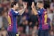 BARCELONA, SPAIN - OCTOBER 20: Lionel Messi of FC Barcelona with Arthur of FC Barcelona during the La Liga Santander match between FC Barcelona v Sevilla at the Camp Nou on October 20, 2018 in Barcelona Spain (Photo by Jeroen Meuwsen/Soccrates/Getty Ima