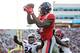 OXFORD, MS - SEPTEMBER 8: D.K. Metcalf #14 of the Mississippi Rebels catches a pass during a game against the Southern Illinois Salukis at Vaught-Hemingway Stadium on September 8, 2018 in Oxford, Mississippi. The Rebels defeated the Salukis 76-41. (Pho