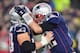 FOXBOROUGH, MA - DECEMBER 02: Tom Brady #12 of the New England Patriots celebrates after a rushing touchdown by James Develin #46 (not pictured) during the fourth quarter against the Minnesota Vikings at Gillette Stadium on December 2, 2018 in Foxborough