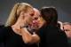 TORONTO, CANADA - DECEMBER 05: (L-R) Opponents Valentina Shevchenko of Kyrgyzstan and Joanna Jedrzejczyk of Poland face off during the UFC 231 Press Conference at the Winter Garden Theatre on December 5, 2018 in Toronto, Ontario, Canada. (Photo by Josh H