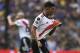 River Plate's Exequiel Palacios celebrates after teammate Lucas Pratto (out of frame) scored their team's first goal against Boca Juniors, during their first leg match of the all-Argentine Copa Libertadores final, at La Bombonera stadium in Buenos Aires,