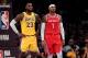 LOS ANGELES, CA - OCTOBER 20: LeBron James #23 of the Los Angeles Lakers and Carmelo Anthony #7 of the Houston Rockets wait for and inbound at Staples Center on October 20, 2018 in Los Angeles, California. (Photo by Harry How/Getty Images)