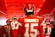 KANSAS CITY, MISSOURI - DECEMBER 13: Quarterback Patrick Mahomes #15 of the Kansas City Chiefs prepares to run onto the field during player introductions prior to the game against the Los Angeles Chargers at Arrowhead Stadium on December 13, 2018 in Kans