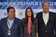 Bollywood actress and owner of Kings XI Punjab Team, Preity Zinta (C), Indian Premier League chairman Rajeev Shukla (L) and Chairman & CEO, Rajasthan Royals, Ranjit Barthakur pose for a photograph after a press conference held on the 2nd day of IPL 2018 P