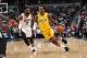 MEMPHIS, TN - JANUARY 15: Kentavious Caldwell-Pope #1 of the Los Angeles Lakers handles the ball against Tyreke Evans #12 of the Memphis Grizzlies on January 15, 2018 at FedExForum in Memphis, Tennessee. NOTE TO USER: User expressly acknowledges and agre