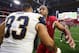 GLENDALE, ARIZONA - DECEMBER 23: Wide receiver Larry Fitzgerald #11 of the Arizona Cardinals talks with nose tackle Ndamukong Suh #93 of the Los Angeles Rams following the NFL game at State Farm Stadium on December 23, 2018 in Glendale, Arizona. The Rams