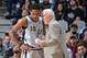 SAN ANTONIO, TX - DECEMBER 15: Head Coach Gregg Popovich speaks with DeMar DeRozan #10 of the San Antonio Spurs during the game against the Chicago Bulls on December 15, 2018 at the AT&T Center in San Antonio, Texas. NOTE TO USER: User expressly acknowle