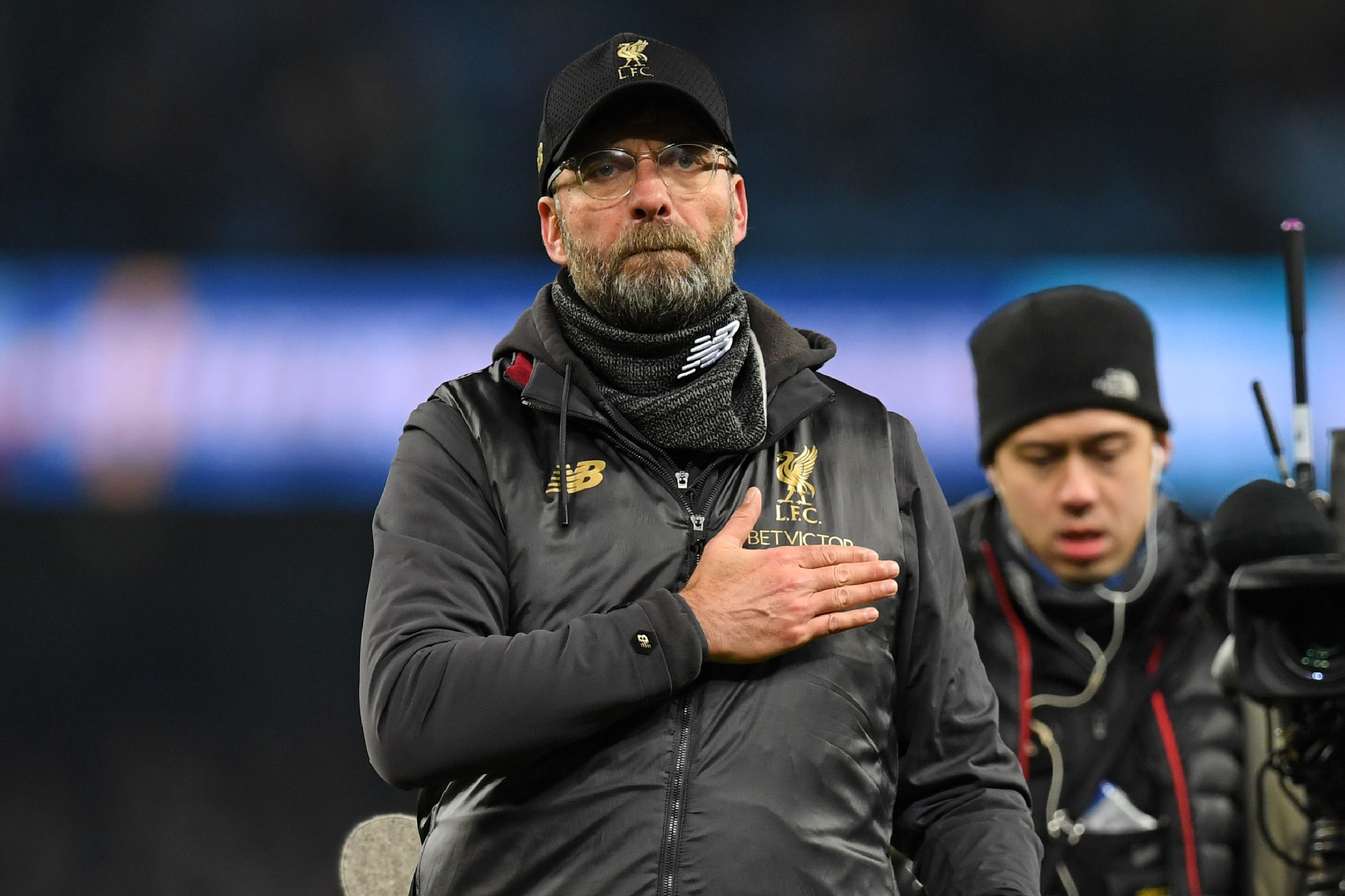 Liverpool's German manager Jurgen Klopp gestures on the pitch after the English Premier League football match between Manchester City and Liverpool at the Etihad Stadium in Manchester, north west England, on January 3, 2019. - Manchester City won the game