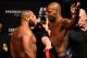 ANAHEIM, CA - JULY 28: (L-R) Daniel Cormier and Jon Jones face off during the UFC 214 weigh-in inside the Honda Center on July 28, 2017 in Anaheim, California. (Photo by Josh Hedges/Zuffa LLC/Zuffa LLC via Getty Images)