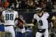 CHICAGO, ILLINOIS - JANUARY 06: Dallas Goedert #88 and Nick Foles #9 of the Philadelphia Eagles celebrate a touchdown against the Chicago Bears in the third quarter of the NFC Wild Card Playoff game at Soldier Field on January 06, 2019 in Chicago, Illino