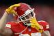 KANSAS CITY, MISSOURI - DECEMBER 30: Tight end Travis Kelce #87 of the Kansas City Chiefs warms up prior to the game against the Oakland Raiders at Arrowhead Stadium on December 30, 2018 in Kansas City, Missouri. (Photo by Jamie Squire/Getty Images)