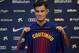 BARCELONA, SPAIN - JANUARY 08: New Barcelona signing Philippe Coutinho poses for a photograph with his new shirt as he is unveiled at Camp Nou on January 8, 2018 in Barcelona, Spain. The Brazilian player signed from Liverpool, has agreed a deal with the