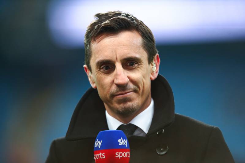 MANCHESTER, ENGLAND - JANUARY 03: Gary Neville working for Sky Sports before the Premier League match between Manchester City and Liverpool FC at Etihad Stadium on January 3, 2019 in Manchester, United Kingdom. (Photo by Robbie Jay Barratt - AMA/Getty Ima