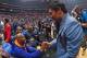 LOS ANGELES, CA - JANUARY 8: Professional Boxers Floyd Mayweather and Manny Pacquiao greet each other during the game between the Charlotte Hornets and LA Clippers on January 8, 2019 at STAPLES Center in Los Angeles, California. NOTE TO USER: User express