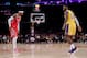 LOS ANGELES, CA - OCTOBER 20: LeBron James #23 of the Los Angeles Lakers guards Carmelo Anthony #7 of the Houston Rockets during the second quarter at Staples Center on October 20, 2018 in Los Angeles, California. (Photo by Harry How/Getty Images)