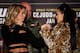 Paige VanZant (left) and Rachael Ostovich before their bout on the UFC Fight Night 143 main card.