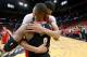 NEW ORLEANS, LA - APRIL 21: Anthony Davis #23 of the New Orleans Pelicans and Damian Lillard #0 of the Portland Trail Blazers talk after Game Four of Round One of the 2018 NBA Playoffs on April 21, 2018 at Smoothie King Center in New Orleans, Louisiana. N
