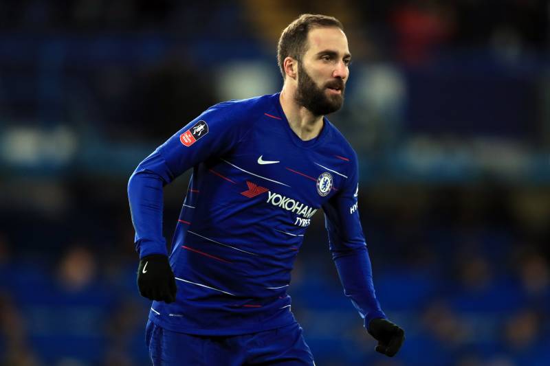 LONDON, ENGLAND - JANUARY 27: Gonzalo Higuain of Chelsea during the FA Cup Fourth Round match between Chelsea and Sheffield Wednesday  at Stamford Bridge on January 27, 2019 in London, United Kingdom. (Photo by Marc Atkins/Getty Images)