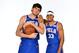 CAMDEN, NJ - FEBRUARY 7: Boban Marjanovic #51 and Tobias Harris #33 of the Philadelphia 76ers pose for a portrait on February 7, 2019 at the Philadelphia 76ers Training Complex in Camden, New Jersey. NOTE TO USER: User expressly acknowledges and agrees th