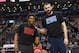 TORONTO, CANADA - FEBRUARY 4: Kyle Lowry #7 of the Toronto Raptors and Marc Gasol #33 of the Memphis Grizzlies pose with a young fan before the game on February 4, 2018 at the Air Canada Centre in Toronto, Ontario, Canada. NOTE TO USER: User expressly ac