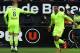 Lille's Portuguese forward Rafael Leao (R) celebrates after scoring, next to Lille's Portuguese midfielder Xeka (L), during the French L1 football match between En Avant Guingamp and Lille LOSC at the Roudourou stadium in Guingamp, northwestern France, on