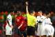 MANCHESTER, ENGLAND - FEBRUARY 12: Paul Pogba of Manchester United is shown a red card during the UEFA Champions League Round of 16 First Leg match between Manchester United and Paris Saint-Germain at Old Trafford on February 12, 2019 in Manchester, Engla