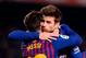 Barcelona's Argentinian forward Lionel Messi (L) celebrates with Barcelona's Spanish defender Gerard Pique after scoring a goal during the Spanish League football match between Barcelona and Leganes at the Camp Nou stadium in Barcelona on January 20, 2019