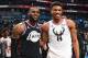 CHARLOTTE, NC - FEBRUARY 17: LeBron James #23 of Team LeBron and Giannis Antetokounmpo #34 of Team Giannis pose for a photo after the 2019 NBA All-Star Game on February 17, 2019 at the Spectrum Center in Charlotte, North Carolina. NOTE TO USER: User expre