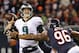 CHICAGO, IL - JANUARY 06: Nick Foles #9 of the Philadelphia Eagles passes under pressure from Akiem Hicks #96 of the Chicago Bears during an NFC Wild Card playoff game at Soldier Field on January 6, 2019 in Chicago, Illinois. The Eagles defeated the Bear