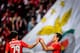 Benfica's Brazilian forward Jonas Oliveira celebrates with Benfica's Portuguese midfielder Joao Felix (L) after scoring a goal during the Portuguese League football match between SL Benfica and Chaves at the Luz stadium on February 25, 2019. (Photo by PAT